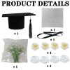 11 PCS Congrats Grad Cake Topper Graduation Caps Scroll Decorations with Artificial Champagne/White Flowers and Babys Breath for Graduation Party Birthday Party Supplies view 3