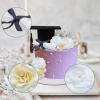 11 PCS Congrats Grad Cake Topper Graduation Caps Scroll Decorations with Artificial Champagne/White Flowers and Babys Breath for Graduation Party Birthday Party Supplies view 4