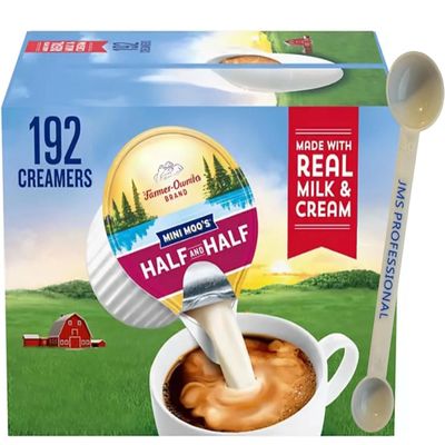 Coffee Creamer Singles Mini Moos Half & Half Creamer Singles, (192 Count), along with our 1g  3g Plastic Measuring Scoop By JMS PROFESSIONAL.
