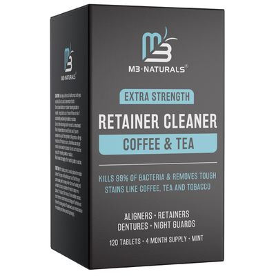Coffee and Tea Retainer Cleaner Tablets, Removes Odors, Stains, and Plaque, 4-Month Supply, Denture Cleanser for Caffeine Enthusiasts, 120 Tablets by M3