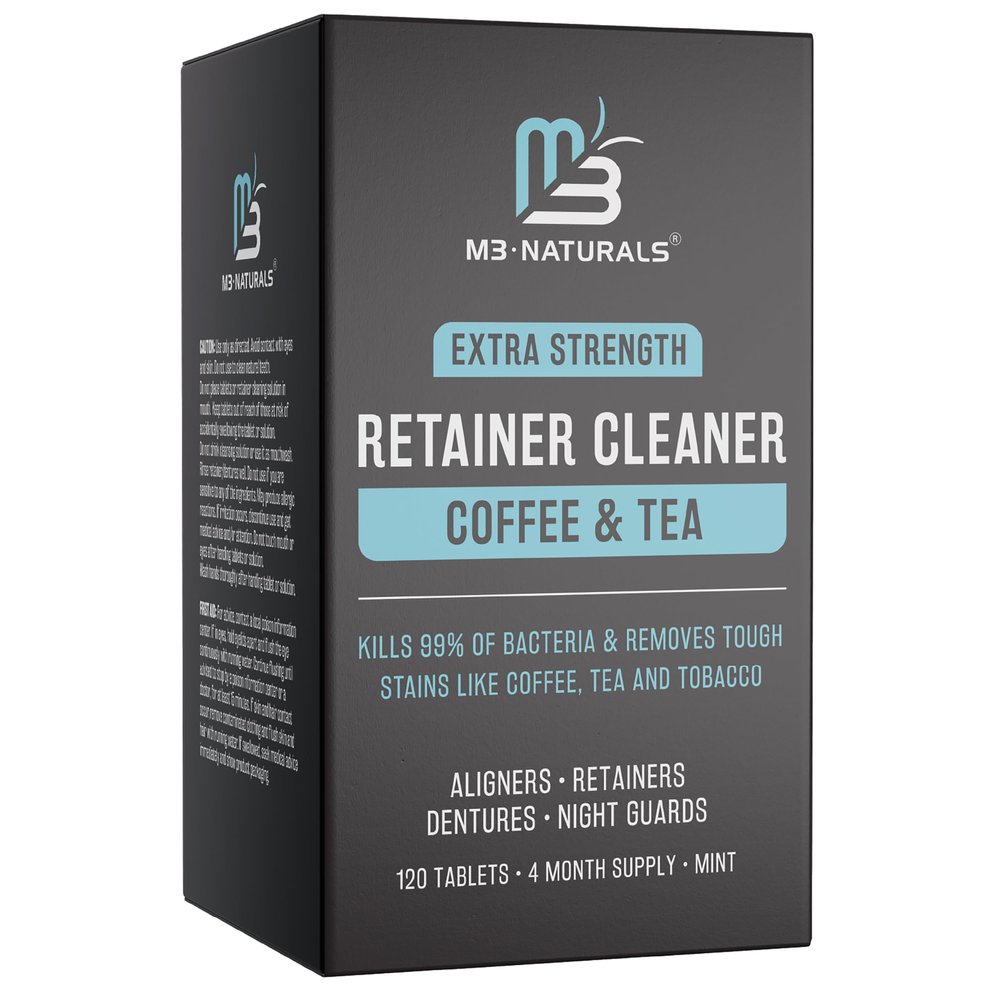 Coffee and Tea Retainer Cleaner Tablets, Removes Odors, Stains, and Plaque, 4-Month Supply, Denture Cleanser for Caffeine Enthusiasts, 120 Tablets by M3
