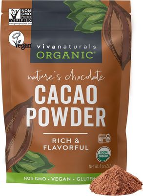 Organic Cacao Powder, Unsweetened, 8 oz (227 g) Rich Dark Chocolate Flavor, Perfect for Baking, Smoothies & Hot Chocolate Vegan, Keto, Paleo, Non-GMO & Gluten-Free Cocoa Powder