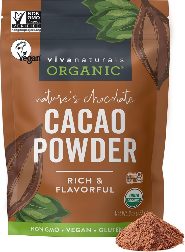 Organic Cacao Powder, Unsweetened, 8 oz (227 g) Rich Dark Chocolate Flavor, Perfect for Baking, Smoothies & Hot Chocolate Vegan, Keto, Paleo, Non-GMO & Gluten-Free Cocoa Powder