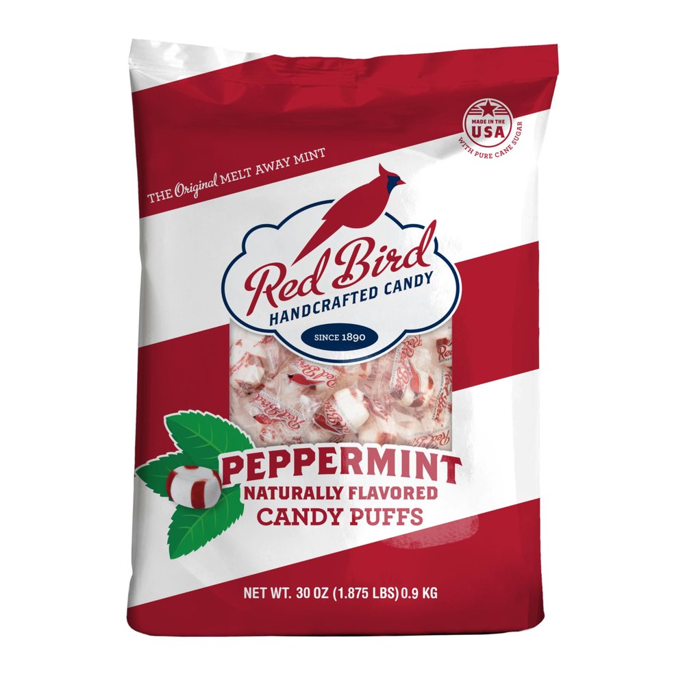 Red Bird Soft Peppermint Candy Puffs, Mints Individually Wrapped, Gluten-Free, Non-GMO Verified, Kosher, Allergen Free 30 oz Bag