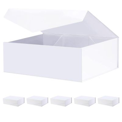 BLK&WH 6 Gift Boxes 11.5x8.1x3.8 Inches, Large White Magnetic Bridesmaid Proposal Boxes with Lids (Matte White)
