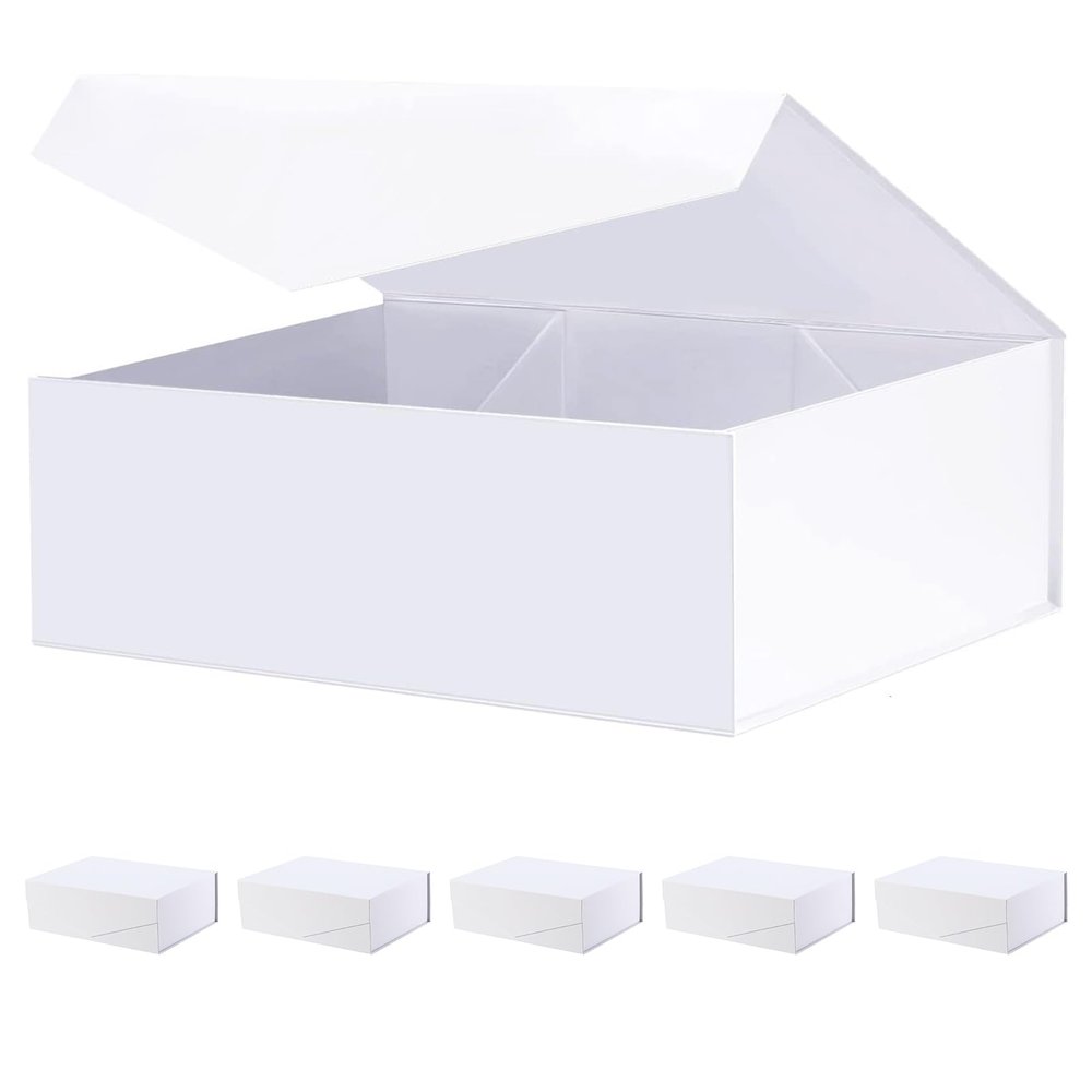 BLK&WH 6 Gift Boxes 11.5x8.1x3.8 Inches, Large White Magnetic Bridesmaid Proposal Boxes with Lids (Matte White)