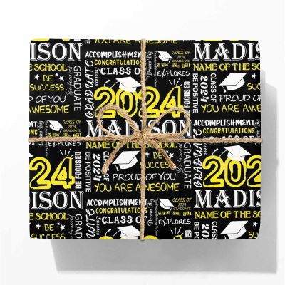 MyPhotoPrint Custom Gift Wrap 2024 Class Custom Gift Wrapping Paper Yellow for Mom Dad Grandma Grandpa Graduation