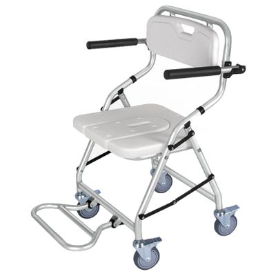 Bedside Commode Chair, 4 in 1 Toilet Rolling Transport Chair with Arms and 4 Brakes, Shower Wheelchair for Adults, Senior, Elderly, Handicap, Disabled, Folding Bedside Commode