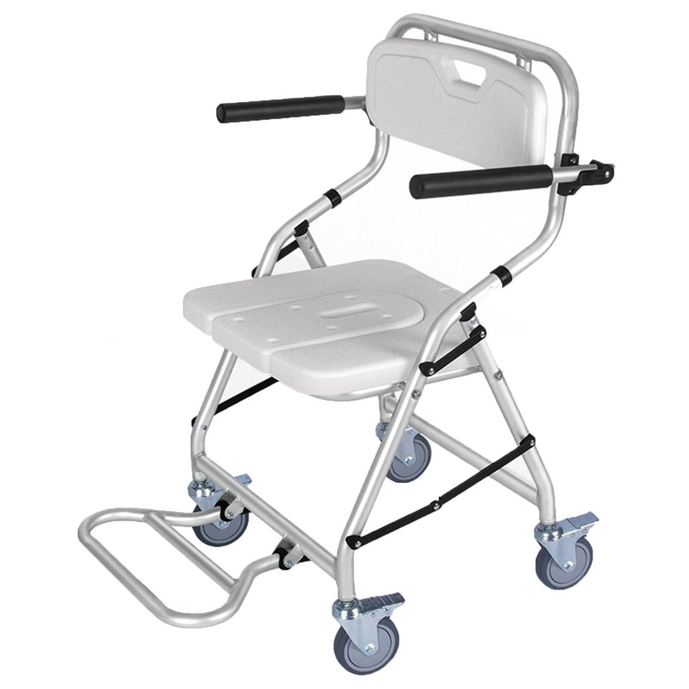 Bedside Commode Chair, 4 in 1 Toilet Rolling Transport Chair with Arms and 4 Brakes, Shower Wheelchair for Adults, Senior, Elderly, Handicap, Disabled, Folding Bedside Commode