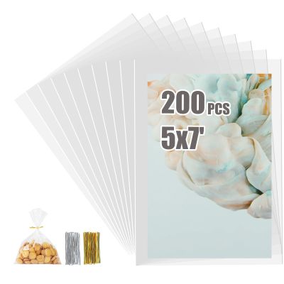 Egofine 200 PCS 2.8mils Clear Cellophane Treat Bags 5x7 Inches Clear Cellophane Gift Bags with 4" Twist Ties, Goodie, Cookie, Candy, for Treats Gifts Giving Birthday Party Favors