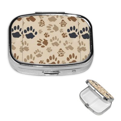 Pill Box 3 Compartment Square Small Pill Case Travel Pillbox for Purse Pocket Bone and paw Print Metal Medicine Organizer Portable Pill Container Holder to Hold Vitamins Fish Oil and Supplements