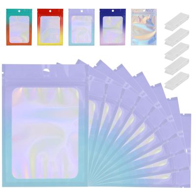 200 Pcs Mylar Bags for Food Storage 5x8 Mylar Bag with Window Purple Blue Resealable Bags for Small Business Bulk Smell Proof Bag Freeze Dried Candy Sealable Packaging Coffee Bean Zipper Packaging