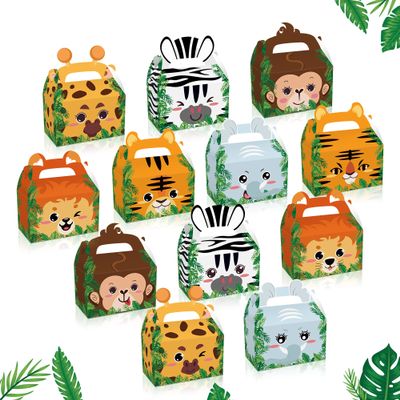 12 Pack Jungle Safari Animals Party Favor Boxes Zoo Animals Theme Happy Birthday Treat Boxes Jungle Safari Party Candy Goodies Boxes for Kids Baby Shower Party Decorations Supplies