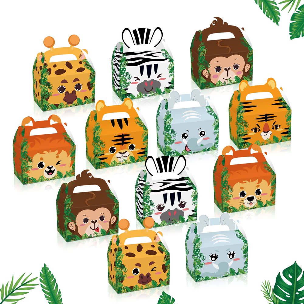 12 Pack Jungle Safari Animals Party Favor Boxes Zoo Animals Theme Happy Birthday Treat Boxes Jungle Safari Party Candy Goodies Boxes for Kids Baby Shower Party Decorations Supplies