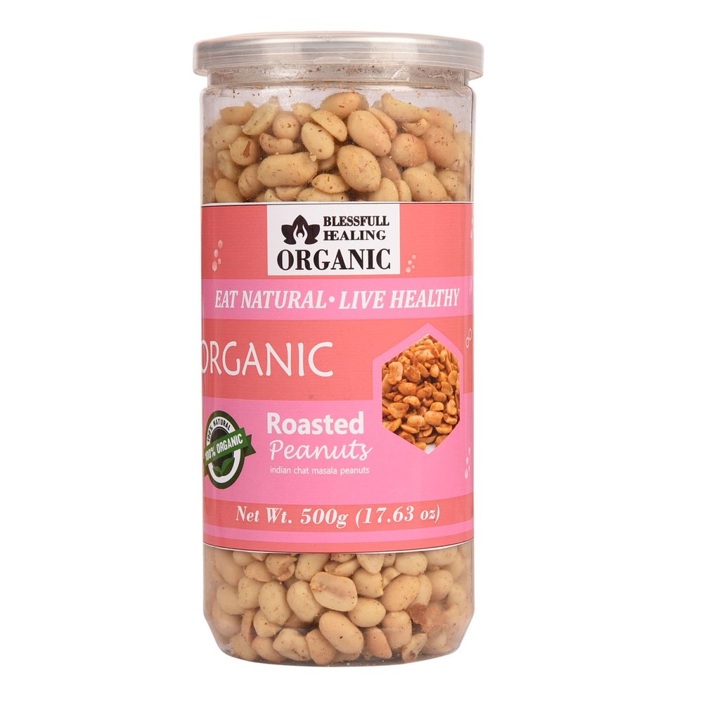 Blessfull Healing Organic Natural, Vegan Indian Chat Masala Roasted Peanuts Crunchy Healthy Snacks 500 Gram