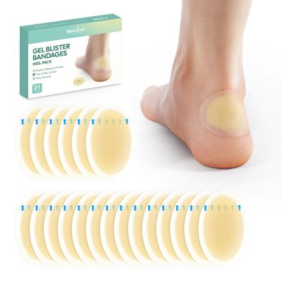 Welnove Gel Blister Bandages for Feet - 21ct Blister Cushion for Heel, Toe - Water-Resistant Hydrocolloid Bandages - Blister Pads for Prevention & Recovery (Heel Pack)