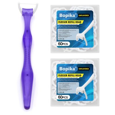 Bopika Dental Floss, Extra Strength Floss with 1 Dental Floss Handle and 120 flosser Refill Heads