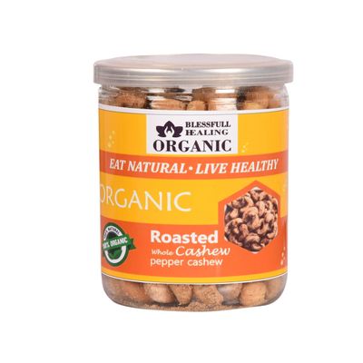 Blessfull Healing Organic Natural, Vegan Pepper Roasted Whole Cashew Nuts Crunchy Kaju 300 Gram