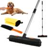 Abizarch 3Pcs Rubber Broom with Squeegee Washable Carpet Rake Broom with Adjustable Handle Reusable Fur Remover Broom Portable Detailing Lint Remover Brush Towel Portable for Tile Floor Carpet view 2