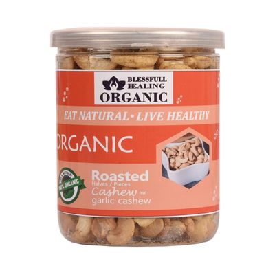 Blessfull Healing Organic Natural, Vegan Garlic Roasted Halves/Pieces Cashew Nuts Crunchy Kaju 300 Gram
