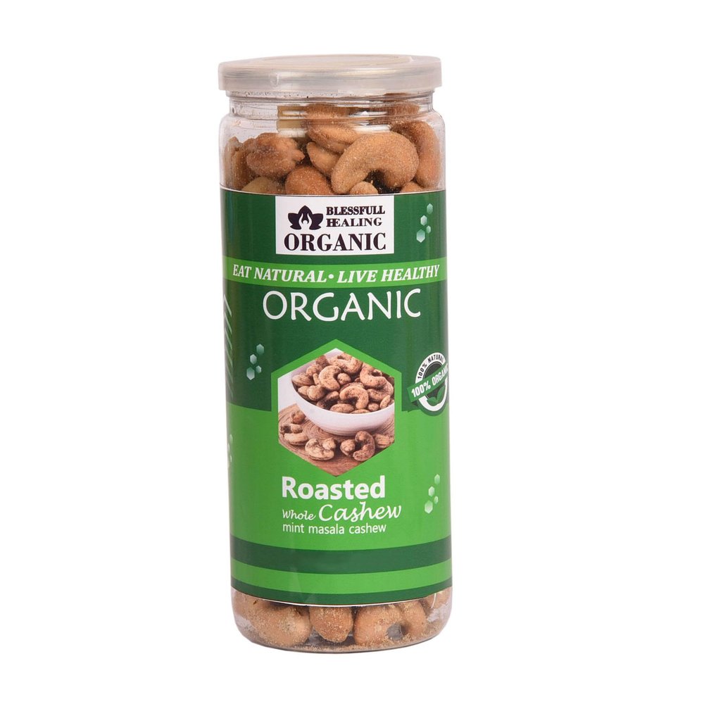 Blessfull Healing Organic Natural, Vegan Mint Masala Roasted Whole Cashew Nuts Crunchy Kaju 150 Gram
