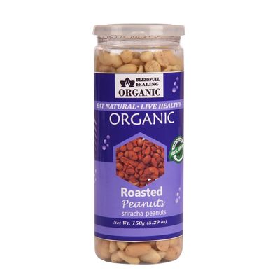 Blessfull Healing Organic Natural, Vegan Sriracha Roasted Peanuts Crunchy Healthy Snacks 150 Gram