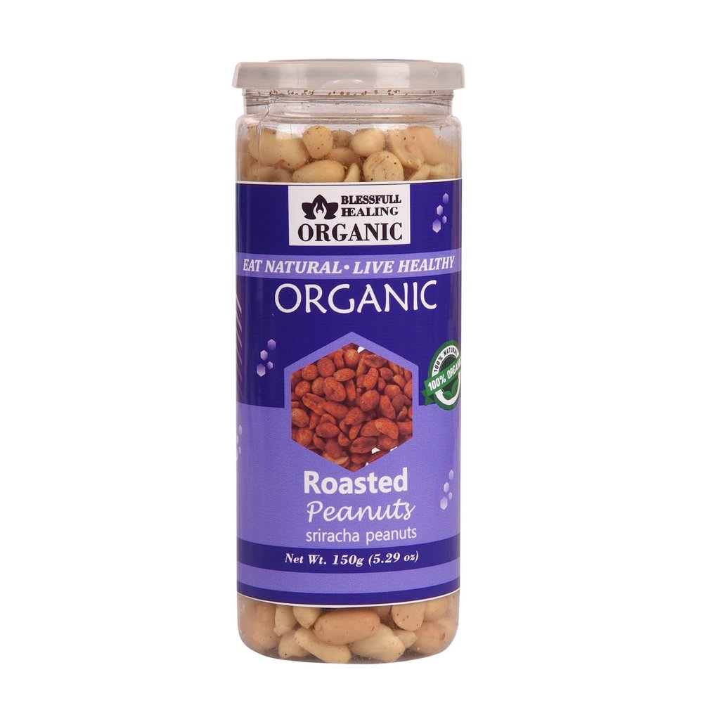 Blessfull Healing Organic Natural, Vegan Sriracha Roasted Peanuts Crunchy Healthy Snacks 150 Gram