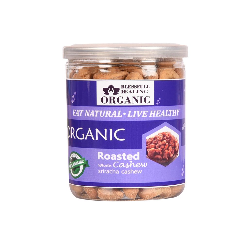 Blessfull Healing Organic Natural, Vegan Sriracha Roasted Whole Cashew Nuts Crunchy Kaju 300 Gram