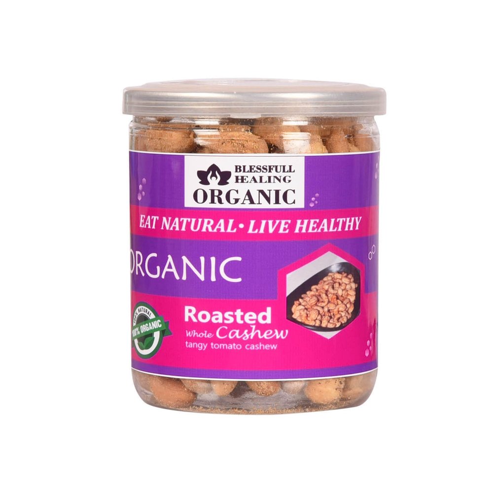 Blessfull Healing Organic Natural, Vegan Tangy Tomato Roasted Whole Cashew Nuts Crunchy Kaju 300 Gram