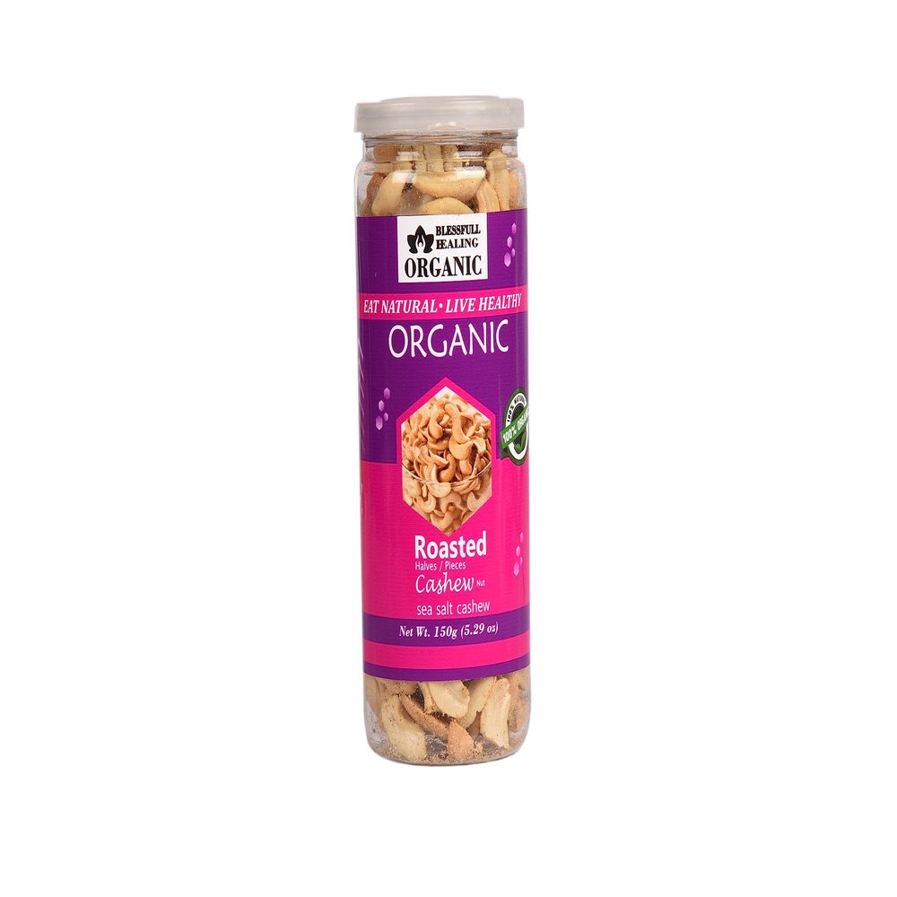 Blessfull Healing Organic Natural, Vegan Sea Salt Roasted Halves/Pieces Cashew Nuts Crunchy Kaju 150 Gram