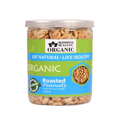 Blessfull Healing Organic Natural, Vegan Onion & Sour Cream Roasted Peanuts Crunchy Healthy Snacks 250 Gram