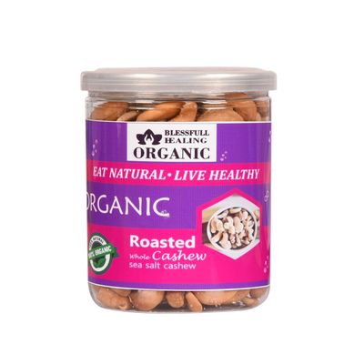 Blessfull Healing Organic Natural, Vegan Sea Salt Roasted Whole Cashew Nuts Crunchy Kaju 250 Gram