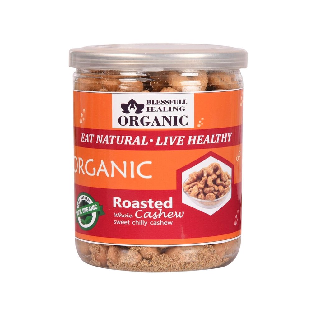 Blessfull Healing Organic Natural, Vegan Sweet Chilly Roasted Whole Cashew Nuts Crunchy Kaju 300 Gram