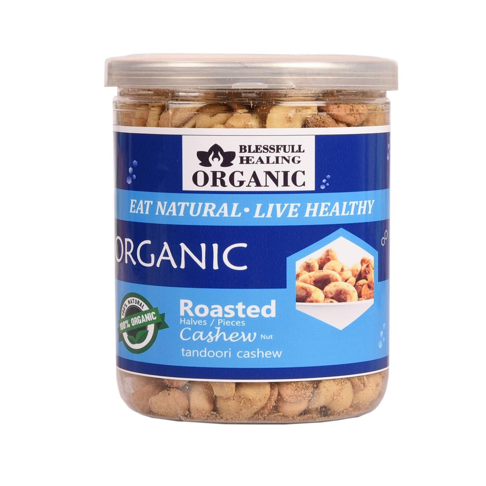 Blessfull Healing Organic Natural, Vegan Tandoori Roasted Halves/Pieces Cashew Nuts Crunchy Kaju 300 Gram