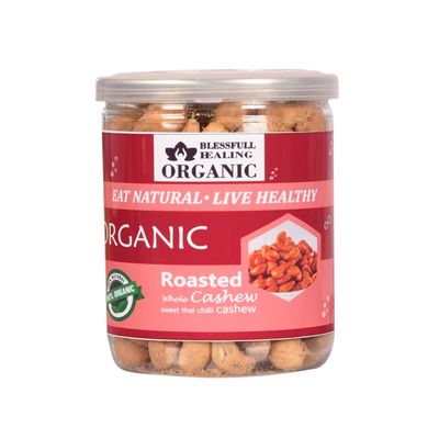 Blessfull Healing Organic Natural, Vegan Sweet Thai Chilli Roasted Whole Cashew Nuts Crunchy Kaju 300 Gram