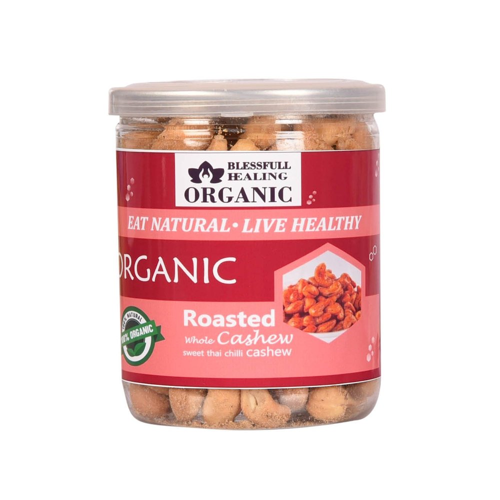 Blessfull Healing Organic Natural, Vegan Sweet Thai Chilli Roasted Whole Cashew Nuts Crunchy Kaju 300 Gram