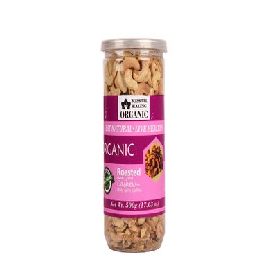 Blessfull Healing Organic Natural, Vegan Chilly Garlic Roasted Halves/Pieces Cashew Nuts Crunchy Kaju 500 Gram