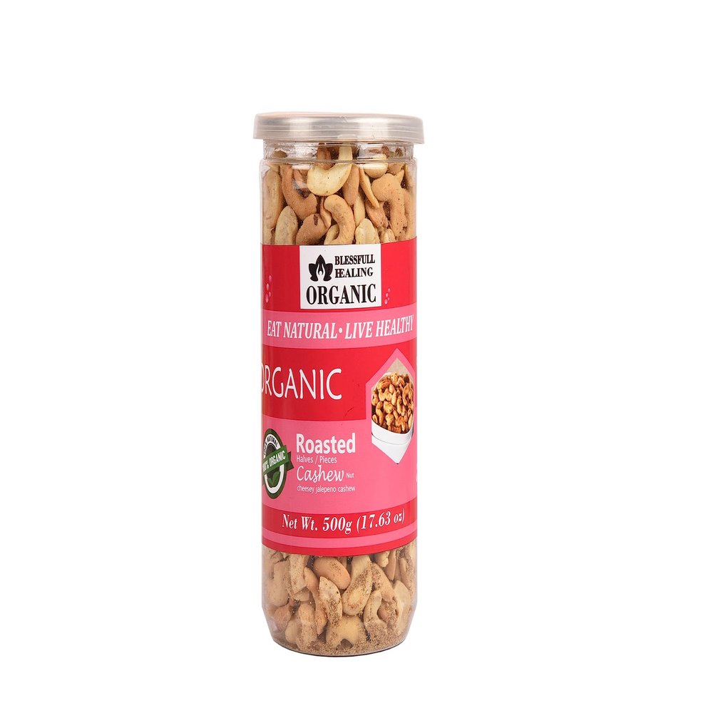 Blessfull Healing Organic Natural, Vegan Cheesy Chipotle Roasted Halves/Pieces Cashew Nuts Crunchy Kaju 500 Gram