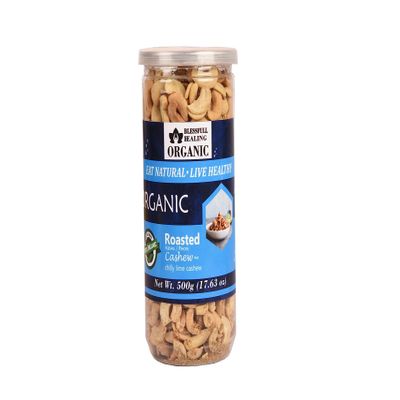 Blessfull Healing Organic Natural, Vegan Chilly Lime Roasted Halves/Pieces Cashew Nuts Crunchy Kaju 500 Gram