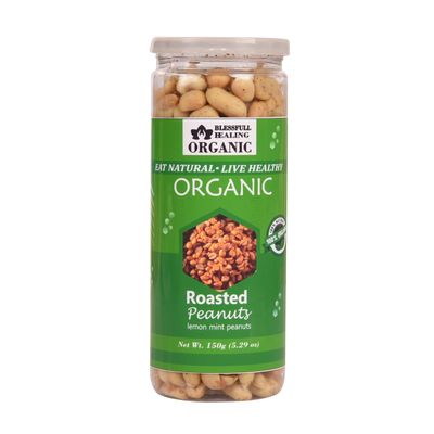Blessfull Healing Organic Natural, Vegan Lemon Mint Roasted Peanuts Crunchy Healthy Snacks 150 Gram