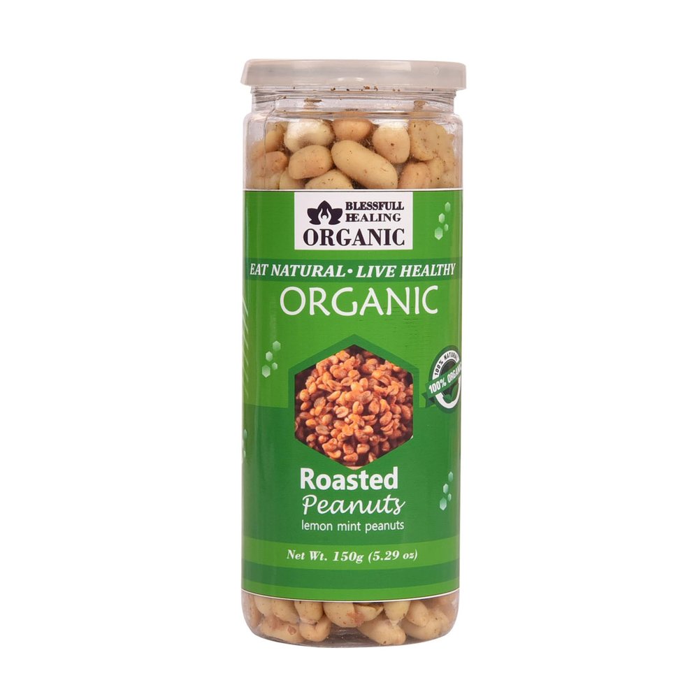 Blessfull Healing Organic Natural, Vegan Lemon Mint Roasted Peanuts Crunchy Healthy Snacks 150 Gram
