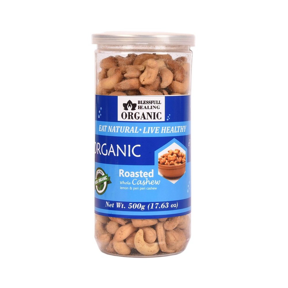 Blessfull Healing Organic Natural, Vegan Lemon & Peri Peri Roasted Whole Cashew Nuts Crunchy Kaju 500 Gram