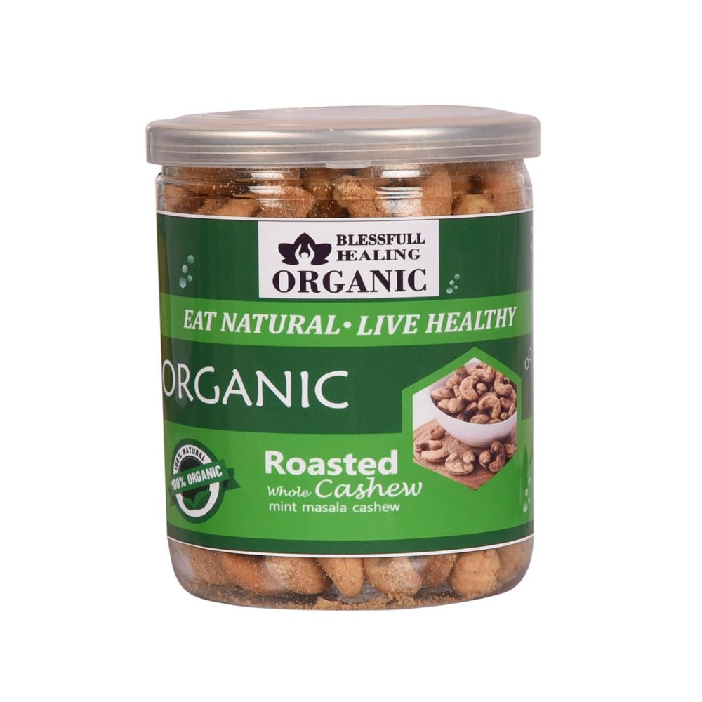 Blessfull Healing Organic Natural, Vegan Mint Masala Roasted Whole Cashew Nuts Crunchy Kaju 300 Gram