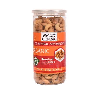 Blessfull Healing Organic Natural, Vegan Sweet Chilly Roasted Whole Cashew Nuts Crunchy Kaju 500 Gram