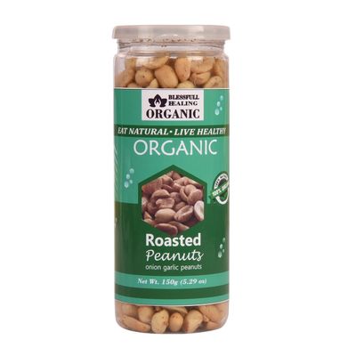 Blessfull Healing Organic Natural, Vegan Onion Garlic Roasted Peanuts Crunchy Healthy Snacks 150 Gram
