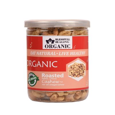 Blessfull Healing Organic Natural, Vegan Sea Salt Vinegar Roasted Halves/Pieces Cashew Nuts Crunchy Kaju 250 Gram
