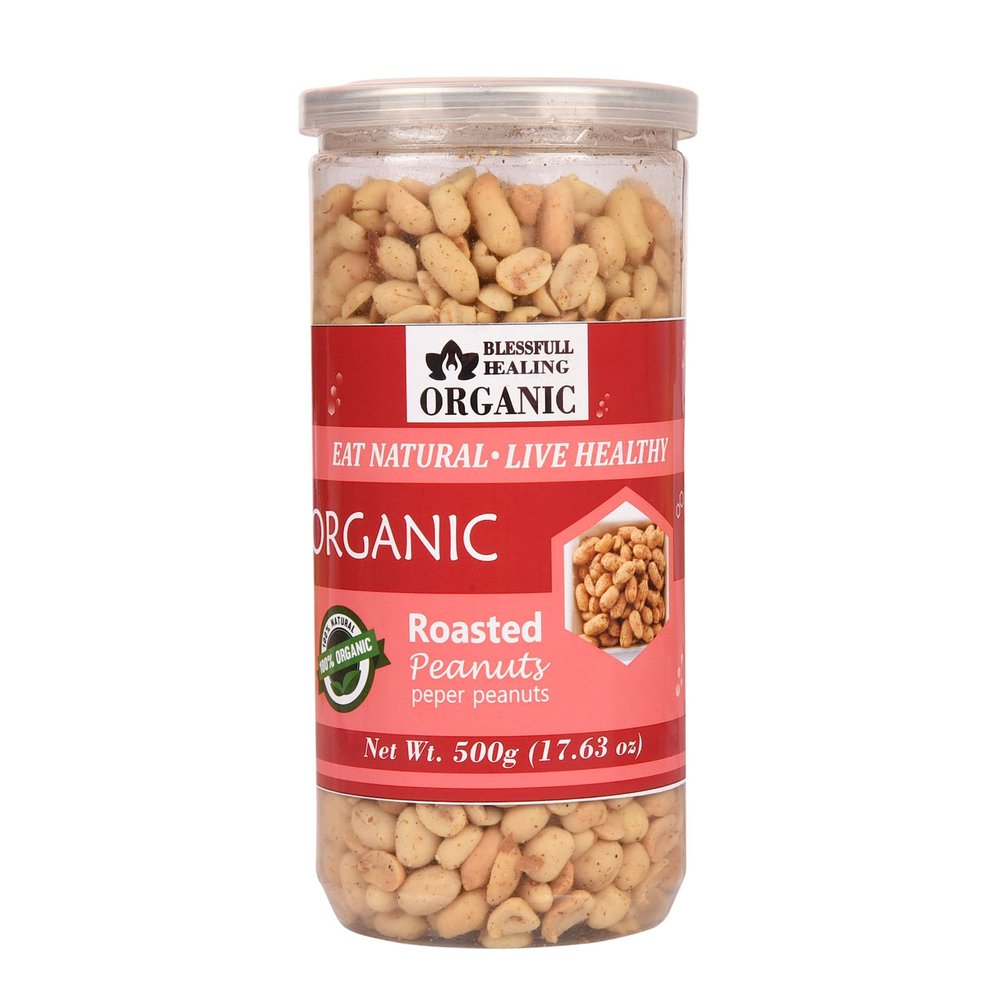 Blessfull Healing Organic Natural, Vegan Pepper Roasted Peanuts Crunchy Healthy Snacks 500 Gram