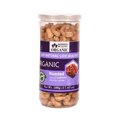 Blessfull Healing Organic Natural, Vegan Sriracha Roasted Whole Cashew Nuts Crunchy Kaju 500 Gram