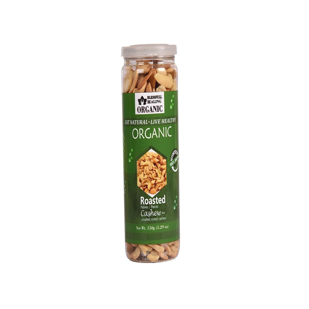 Blessfull Healing Organic Natural, Vegan Unsalted Roasted Halves/Pieces Cashew Nuts Crunchy Kaju 150 Gram