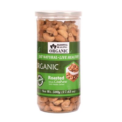 Blessfull Healing Organic Natural, Vegan Mint Masala Roasted Whole Cashew Nuts Crunchy Kaju 500 Gram